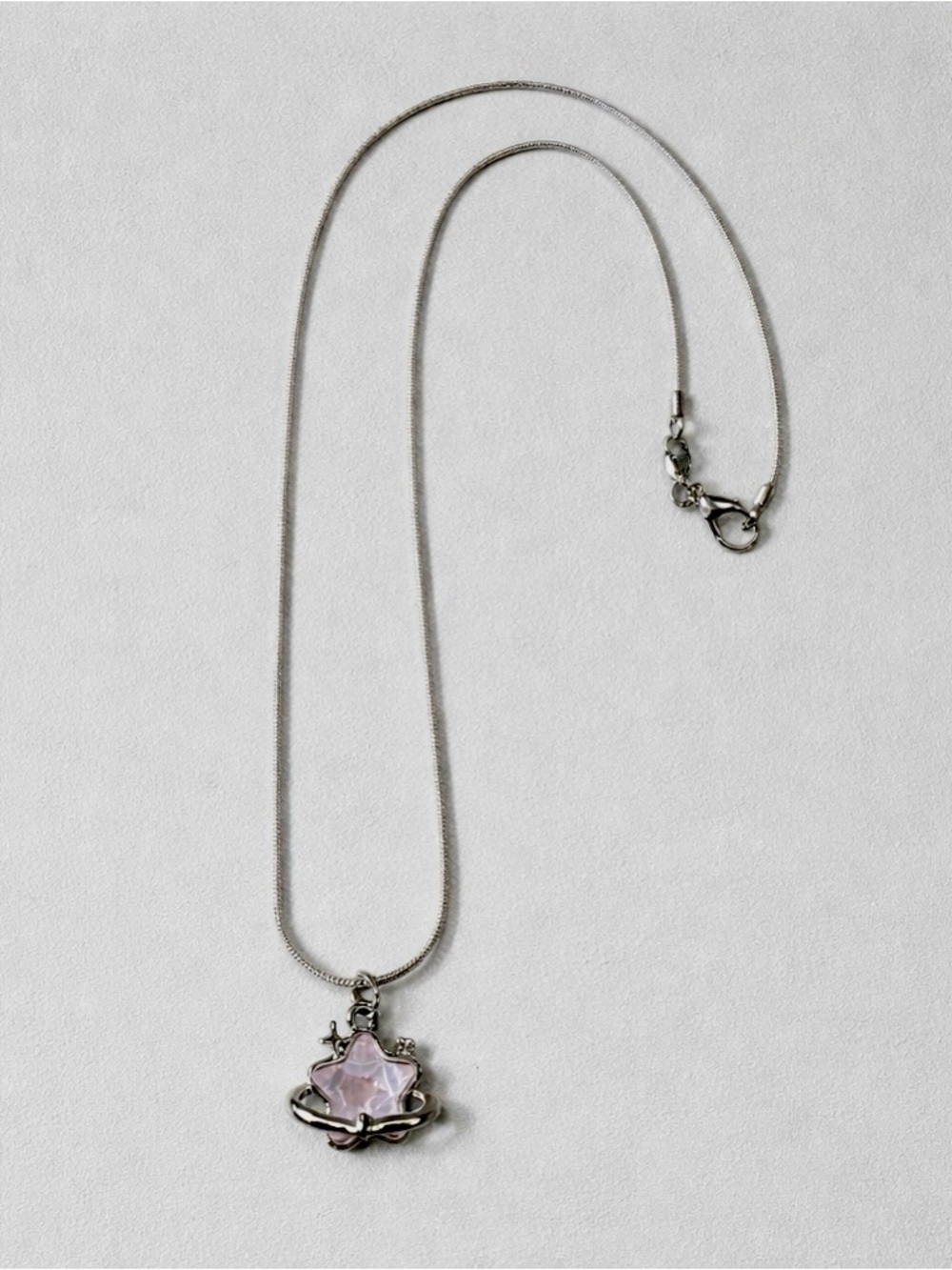 925 Sterling Silver chain Pink/blue Crystal star Pendant Necklace